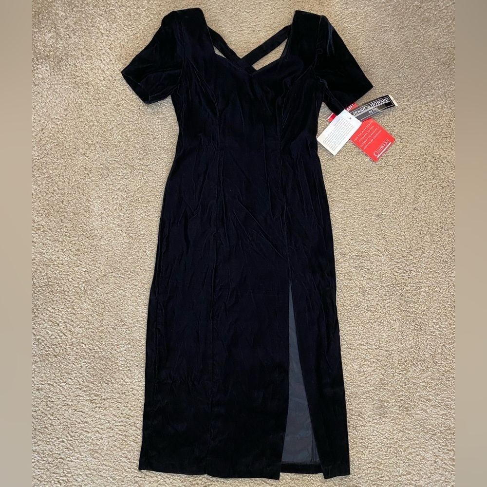 NWT Jessica Howard Petite Long Split Leg Black Velvet Gown